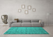 Machine Washable Abstract Turquoise Contemporary Area Rugs in a Living Room,, wshcon1895turq