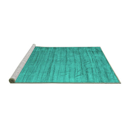 Sideview of Machine Washable Abstract Turquoise Contemporary Area Rugs, wshcon1895turq