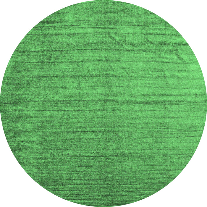 Round Machine Washable Abstract Emerald Green Contemporary Area Rugs, wshcon1895emgrn