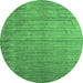 Round Machine Washable Abstract Emerald Green Contemporary Area Rugs, wshcon1895emgrn