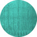 Round Machine Washable Abstract Turquoise Contemporary Area Rugs, wshcon1895turq