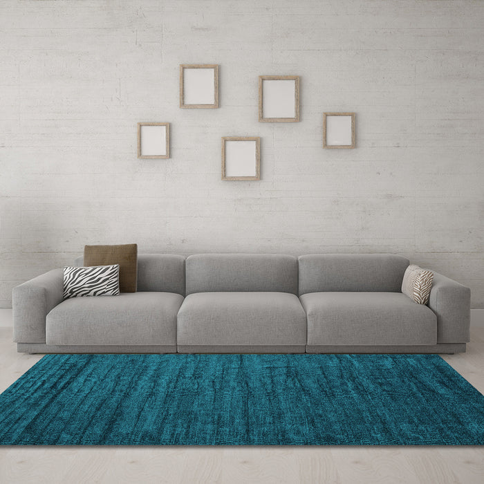 Machine Washable Abstract Turquoise Contemporary Area Rugs in a Living Room,, wshcon1897turq