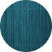 Round Machine Washable Abstract Turquoise Contemporary Area Rugs, wshcon1897turq