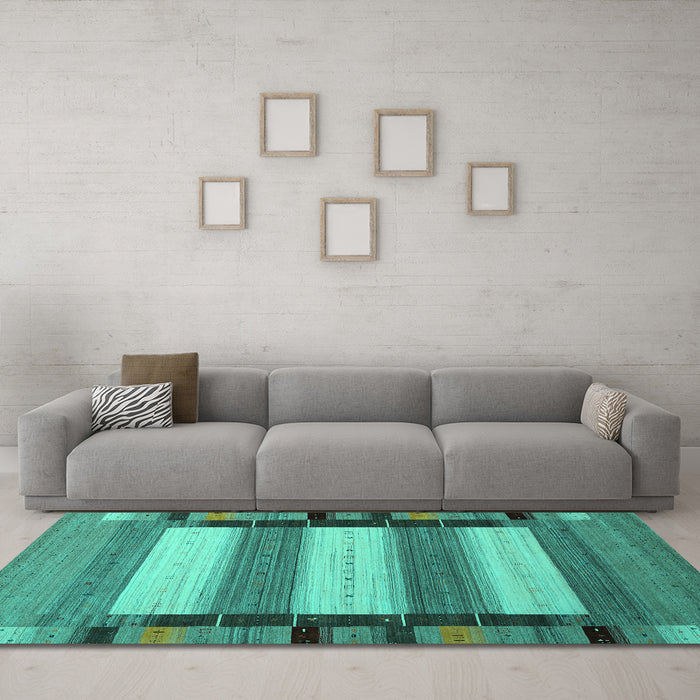 Machine Washable Abstract Turquoise Contemporary Area Rugs in a Living Room,, wshcon1900turq
