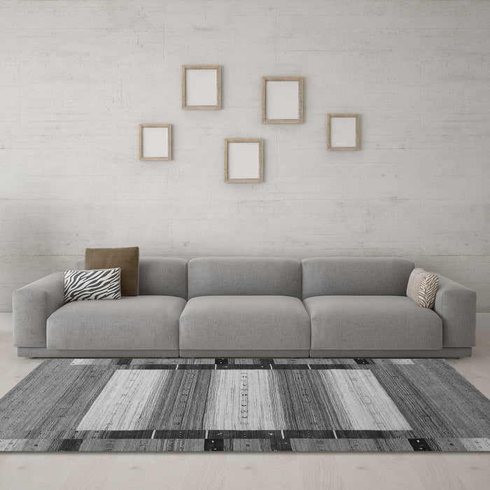 Machine Washable Abstract Gray Contemporary Rug in a Living Room,, wshcon1900gry