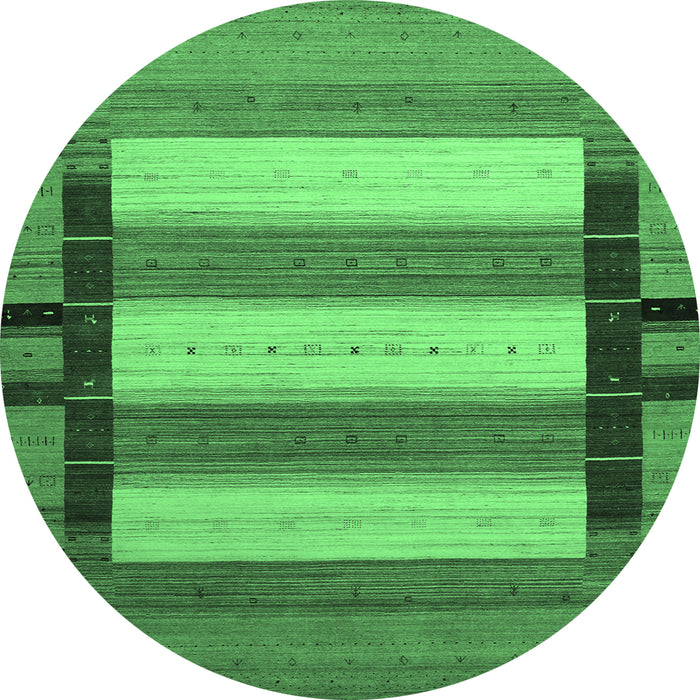 Round Machine Washable Abstract Emerald Green Contemporary Area Rugs, wshcon1900emgrn