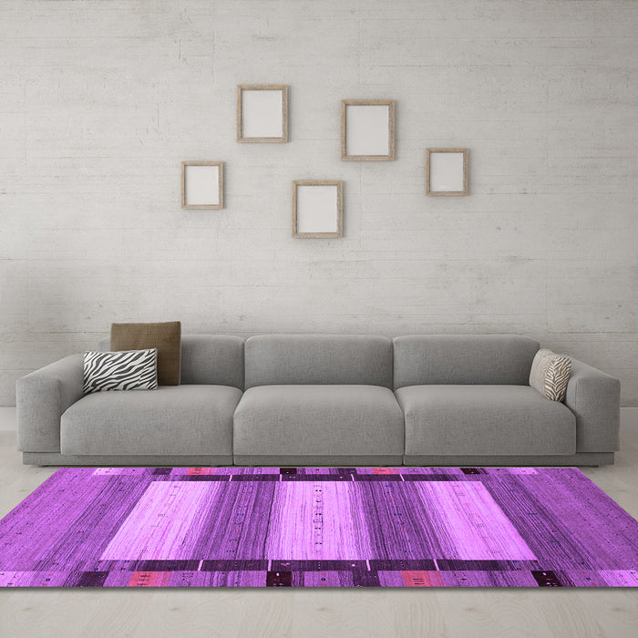 Machine Washable Abstract Purple Contemporary Area Rugs in a Living Room, wshcon1900pur