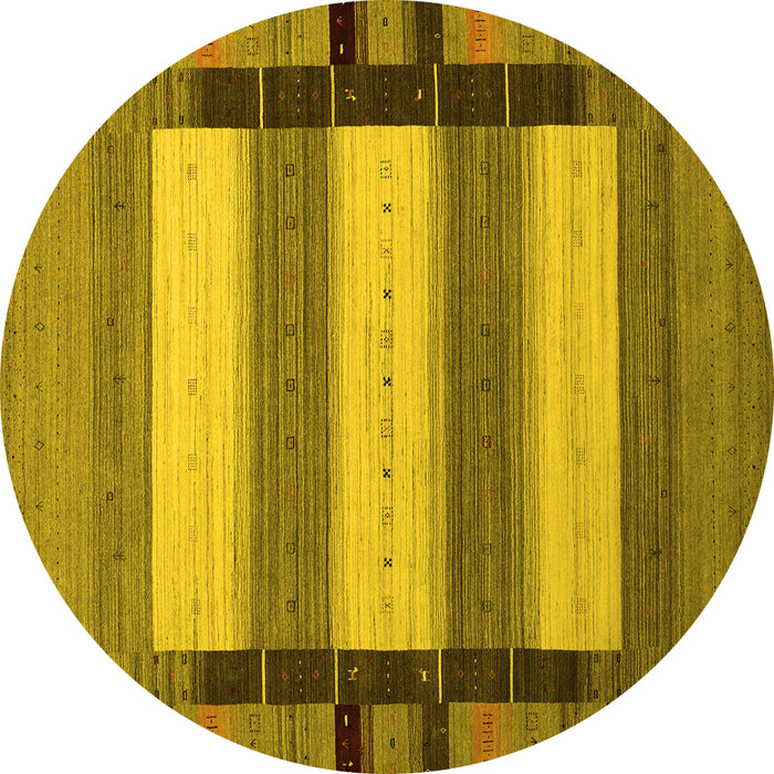 Round Machine Washable Abstract Yellow Contemporary Rug, wshcon1900yw