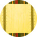 Round Machine Washable Solid Yellow Modern Rug, wshcon1901yw