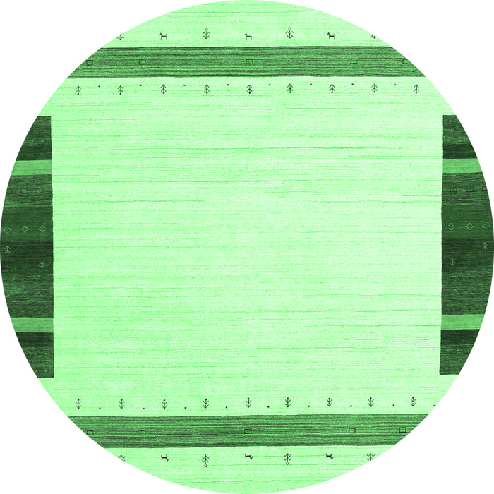 Round Machine Washable Solid Emerald Green Modern Area Rugs, wshcon1901emgrn