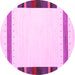 Round Machine Washable Solid Pink Modern Rug, wshcon1901pnk