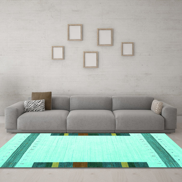 Machine Washable Solid Turquoise Modern Area Rugs in a Living Room,, wshcon1901turq