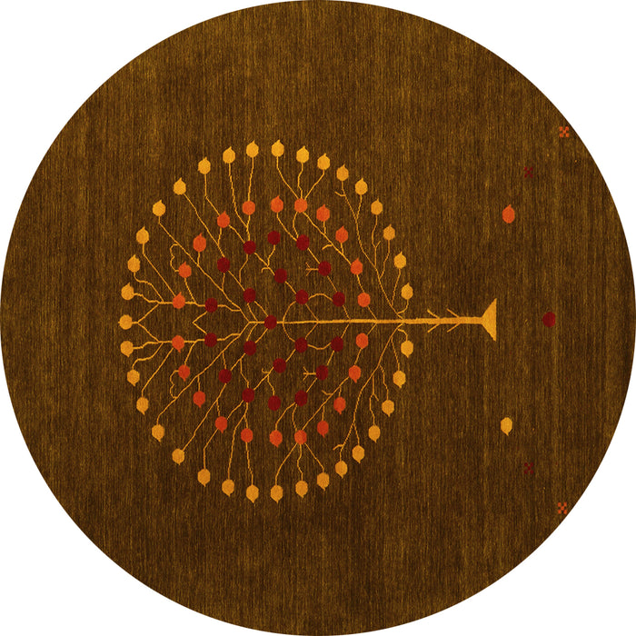 Round Machine Washable Abstract Yellow Contemporary Rug, wshcon1902yw