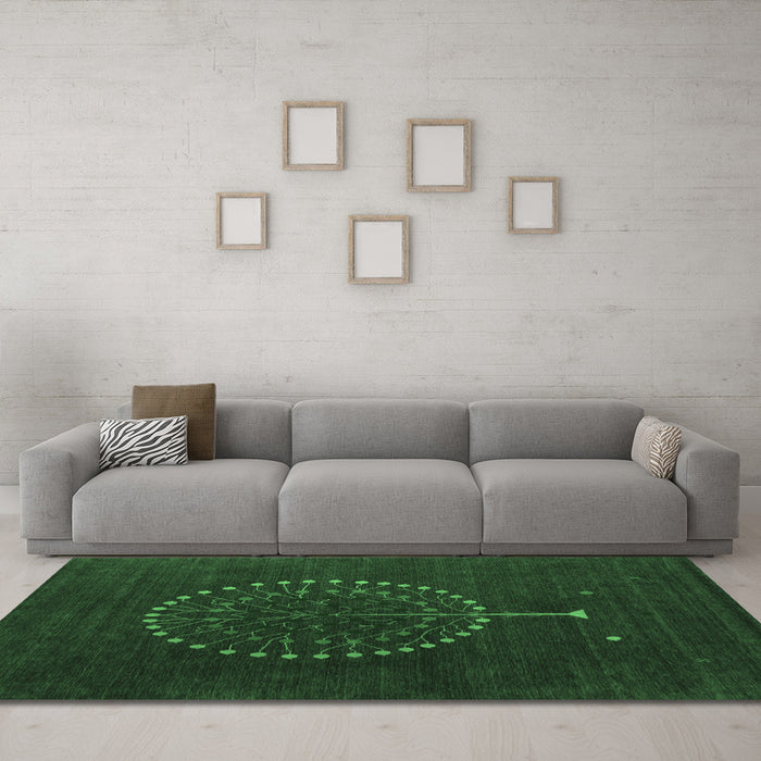 Machine Washable Abstract Emerald Green Contemporary Area Rugs in a Living Room,, wshcon1902emgrn