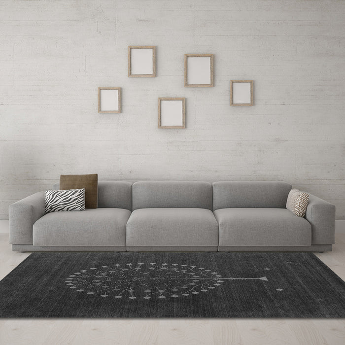 Machine Washable Abstract Gray Contemporary Rug in a Living Room,, wshcon1902gry