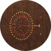 Round Abstract Brown Contemporary Rug, con1902brn