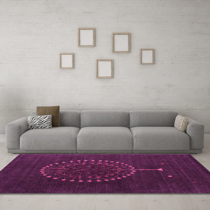 Machine Washable Abstract Purple Contemporary Area Rugs in a Living Room, wshcon1902pur
