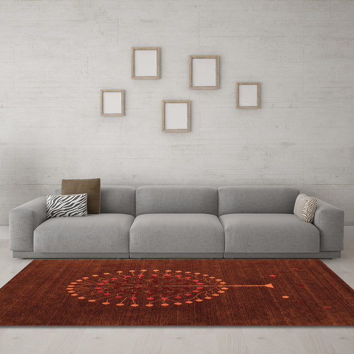 Machine Washable Abstract Orange Contemporary Area Rugs in a Living Room, wshcon1902org