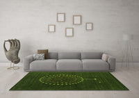 Machine Washable Abstract Green Contemporary Rug, wshcon1902grn