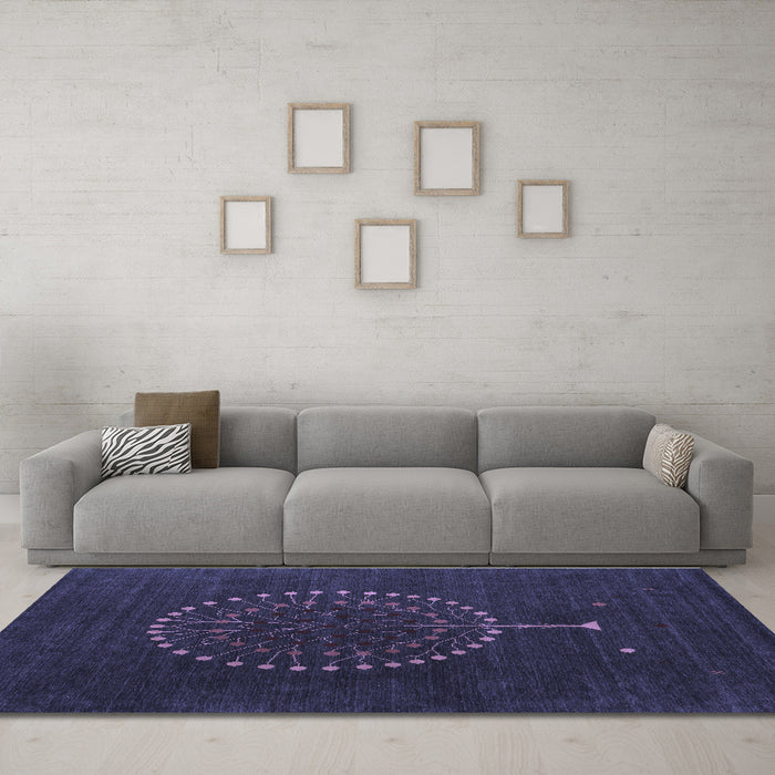 Machine Washable Abstract Blue Contemporary Rug in a Living Room, wshcon1902blu