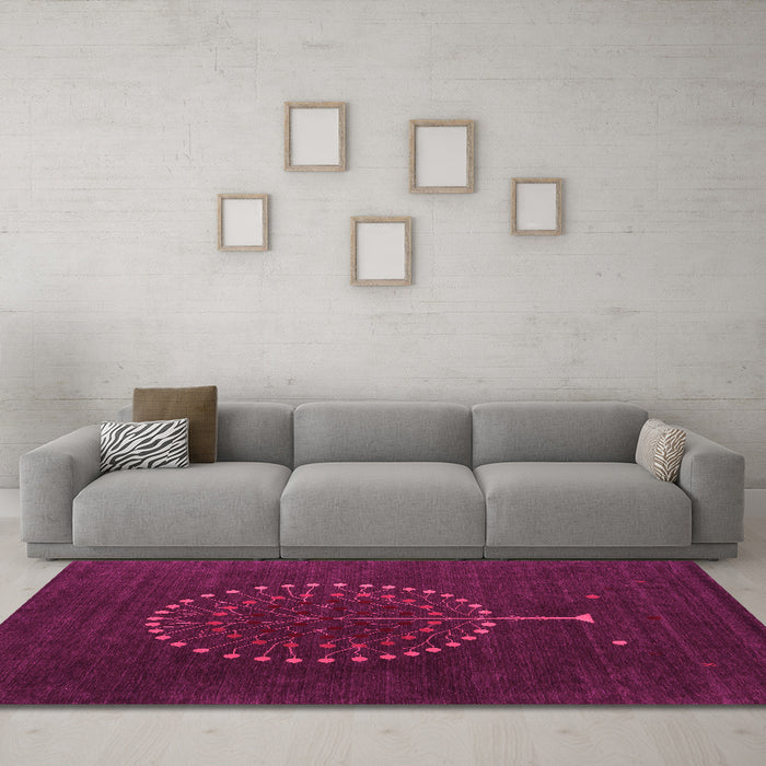 Machine Washable Abstract Pink Contemporary Rug in a Living Room, wshcon1902pnk