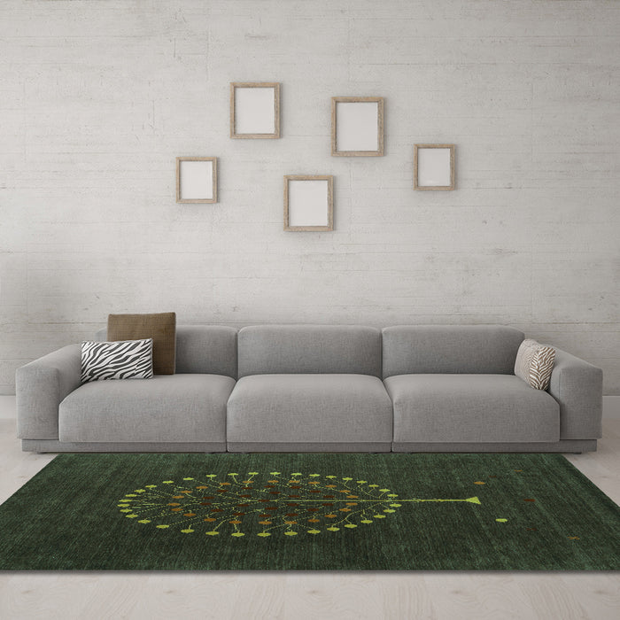 Machine Washable Abstract Turquoise Contemporary Area Rugs in a Living Room,, wshcon1902turq