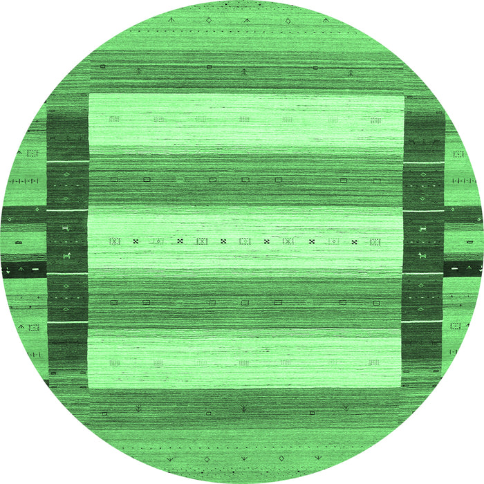 Round Machine Washable Abstract Emerald Green Contemporary Area Rugs, wshcon1903emgrn