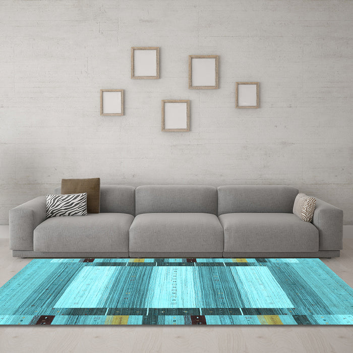 Machine Washable Abstract Light Blue Contemporary Rug in a Living Room, wshcon1903lblu