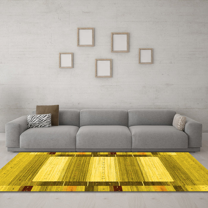 Machine Washable Abstract Yellow Contemporary Rug in a Living Room, wshcon1903yw