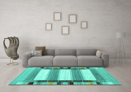 Machine Washable Abstract Turquoise Contemporary Area Rugs in a Living Room,, wshcon1903turq