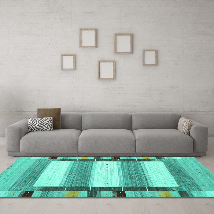 Machine Washable Abstract Turquoise Contemporary Area Rugs in a Living Room,, wshcon1903turq