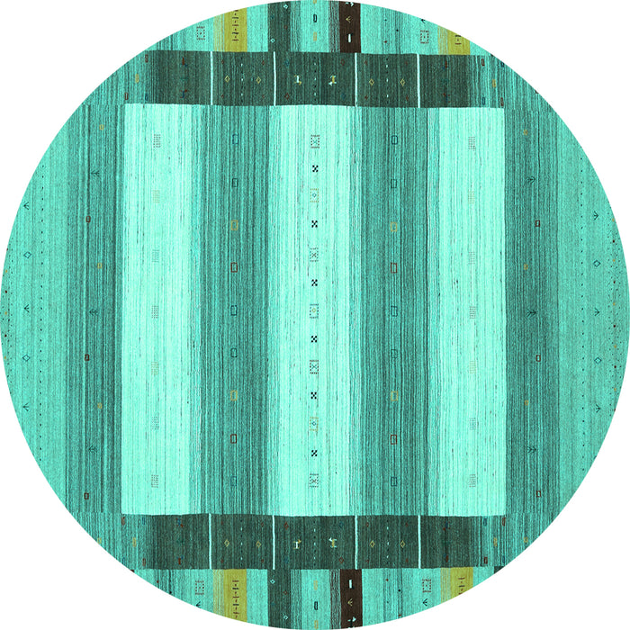 Round Machine Washable Abstract Turquoise Contemporary Area Rugs, wshcon1903turq