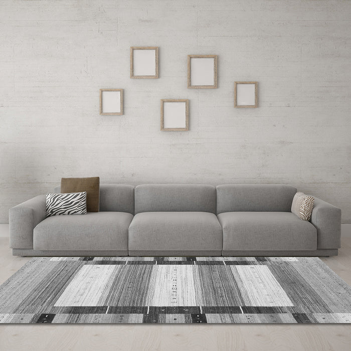 Machine Washable Abstract Gray Contemporary Rug in a Living Room,, wshcon1903gry