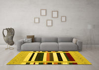 Machine Washable Abstract Yellow Contemporary Rug, wshcon1904yw