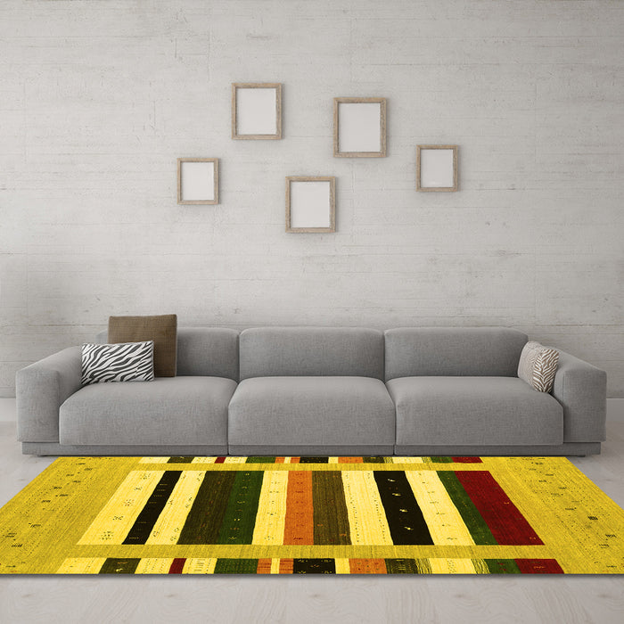 Machine Washable Abstract Yellow Contemporary Rug in a Living Room, wshcon1904yw