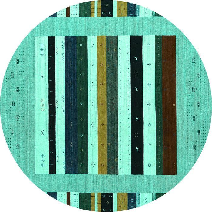 Round Abstract Turquoise Contemporary Rug, con1904turq