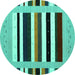 Round Machine Washable Abstract Turquoise Contemporary Area Rugs, wshcon1904turq