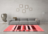 Machine Washable Abstract Red Contemporary Rug, wshcon1904red