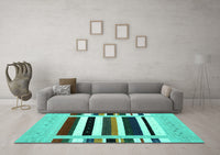 Machine Washable Abstract Turquoise Contemporary Rug, wshcon1905turq