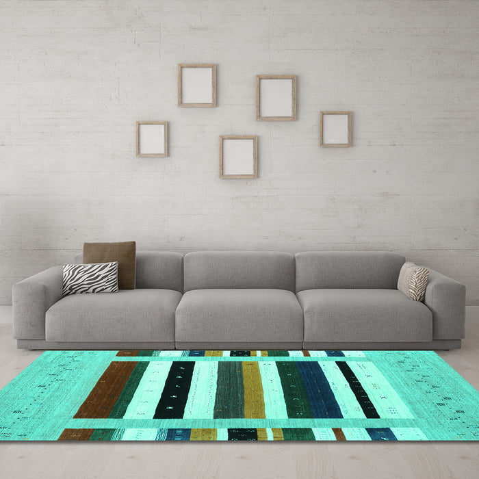 Machine Washable Abstract Turquoise Contemporary Area Rugs in a Living Room,, wshcon1905turq