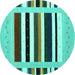 Round Machine Washable Abstract Turquoise Contemporary Area Rugs, wshcon1905turq