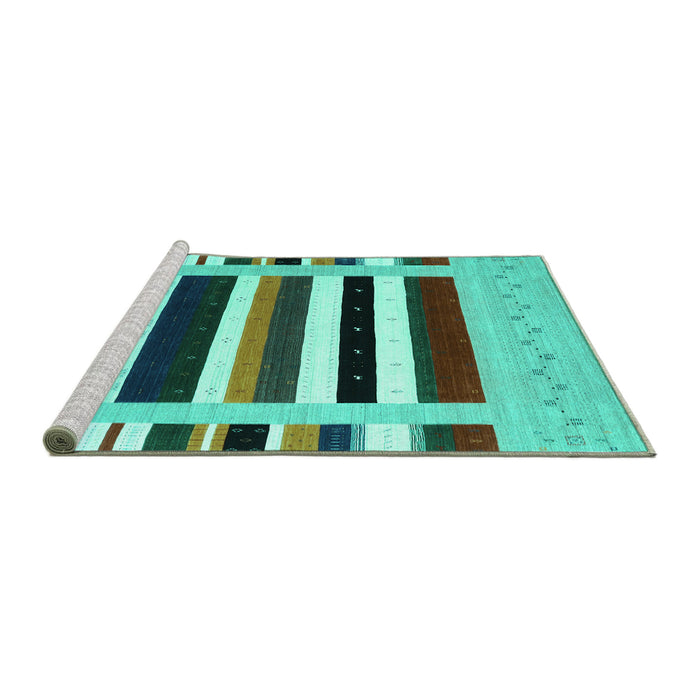 Sideview of Machine Washable Abstract Turquoise Contemporary Area Rugs, wshcon1905turq