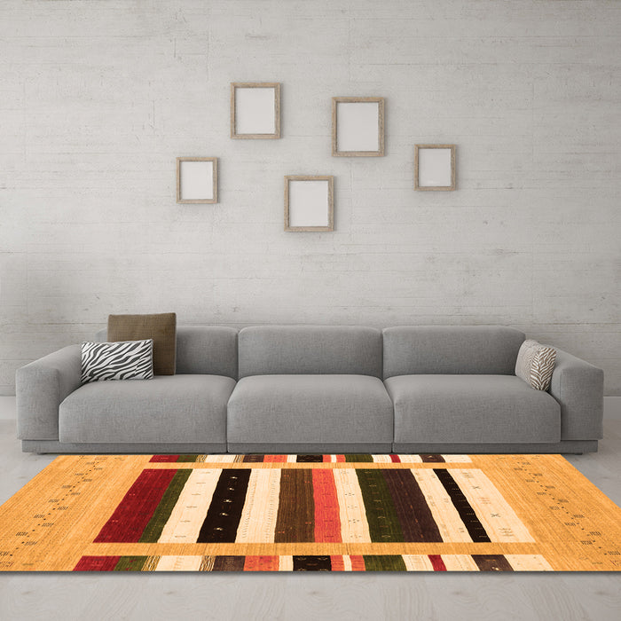 Machine Washable Abstract Orange Contemporary Area Rugs in a Living Room, wshcon1905org