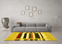 Machine Washable Abstract Yellow Contemporary Rug, wshcon1905yw