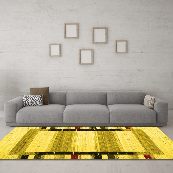 Machine Washable Abstract Yellow Contemporary Rug in a Living Room, wshcon1906yw