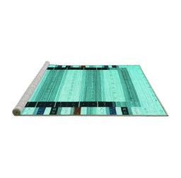 Sideview of Machine Washable Abstract Turquoise Contemporary Area Rugs, wshcon1906turq