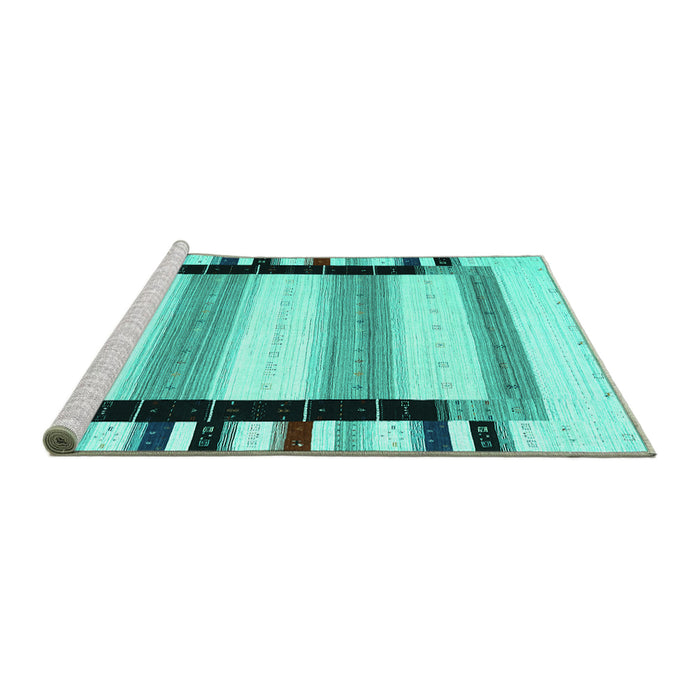 Sideview of Machine Washable Abstract Turquoise Contemporary Area Rugs, wshcon1906turq