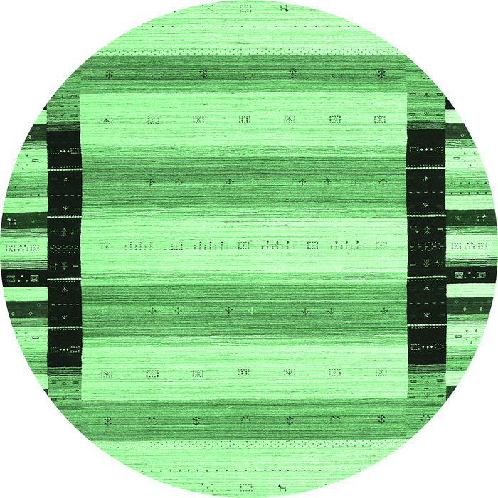 Round Machine Washable Abstract Emerald Green Contemporary Area Rugs, wshcon1906emgrn