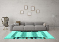 Machine Washable Abstract Turquoise Contemporary Rug, wshcon1906turq