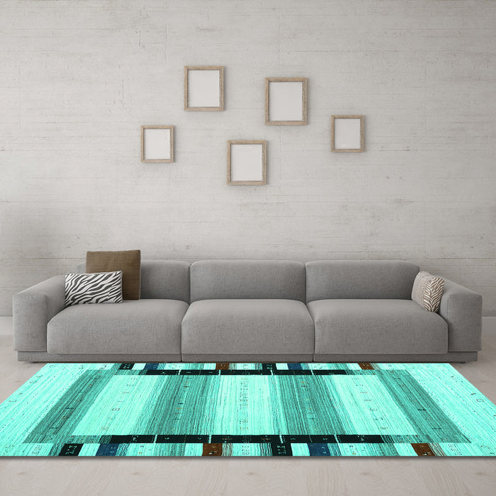 Machine Washable Abstract Turquoise Contemporary Area Rugs in a Living Room,, wshcon1906turq